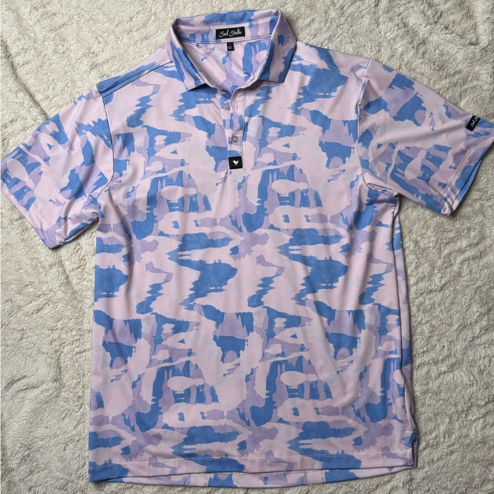 Bad Birdie Men's Abstract Polo Shirt - Pink and Blue